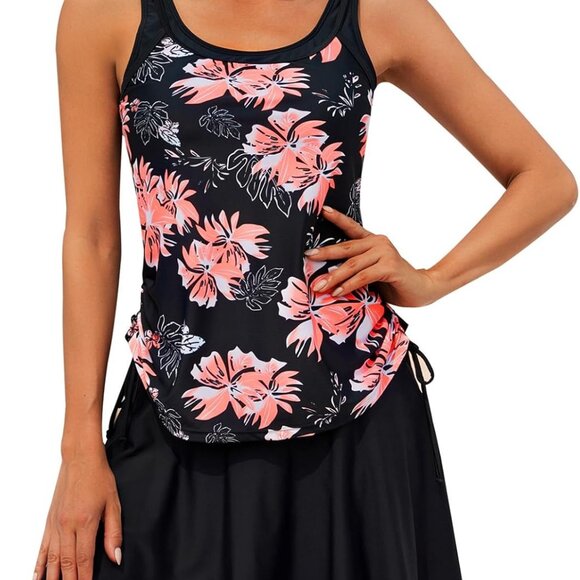 Flattering Large Size Women's Tankini Swimsuit - Tummy Control & Swim Dress - Picture 1 of 6